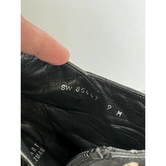 Stuart Weitzman Studded Leather Ankle Moto Boots 3” Block Heel Black Size 9 - Picture 9 of 11